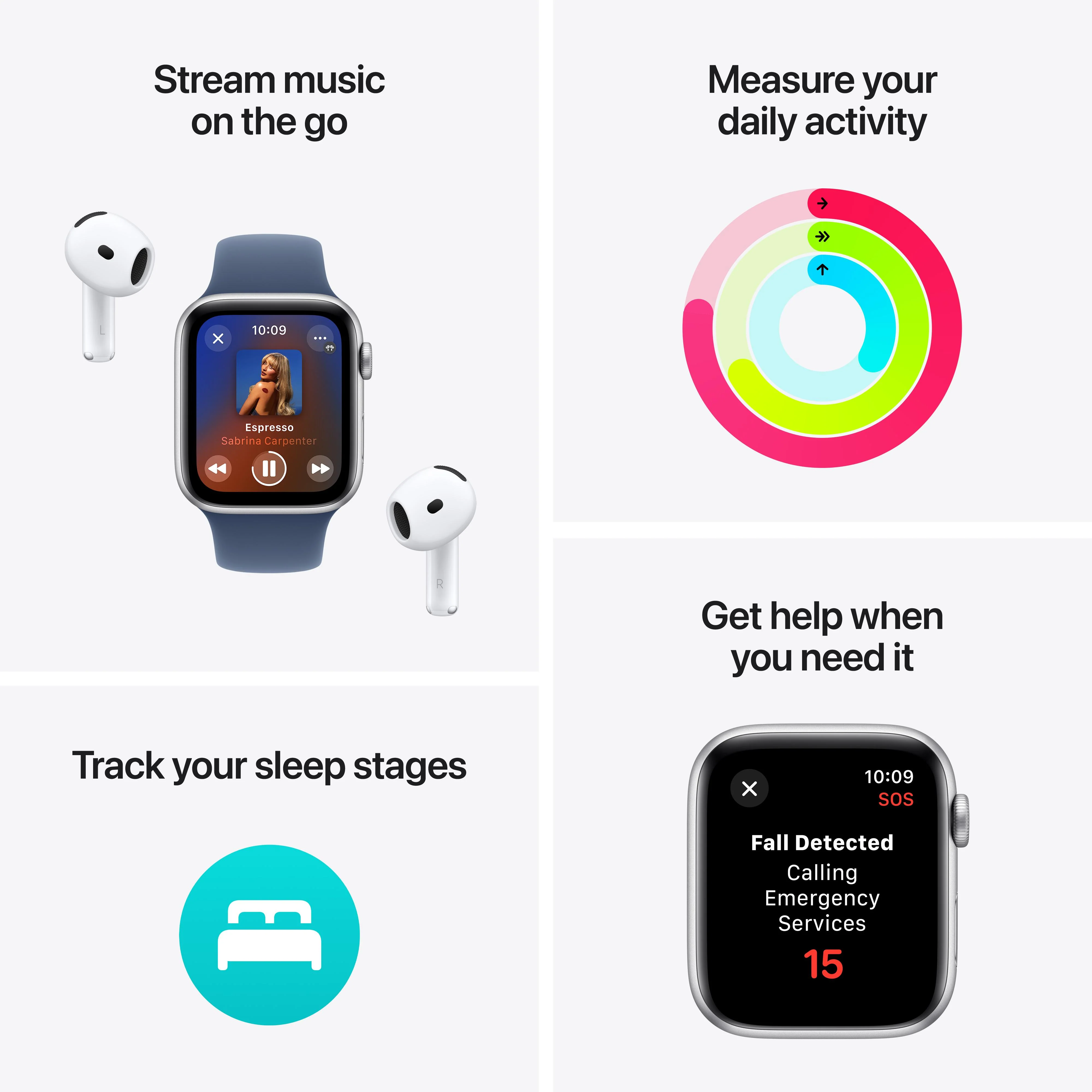 Apple Watch SE GPS + Cellular 44mm Starlight Aluminium Case with Lake Green Sport Loop - Image 3