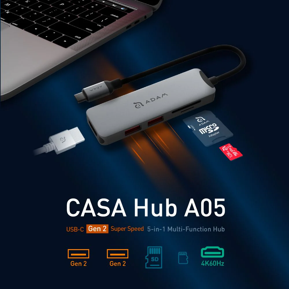 ADAM Elements Casa Hub A05-USB-C 3.1 Gen2 & 4K 60Hz 5-in-1 - Grey - Image 7