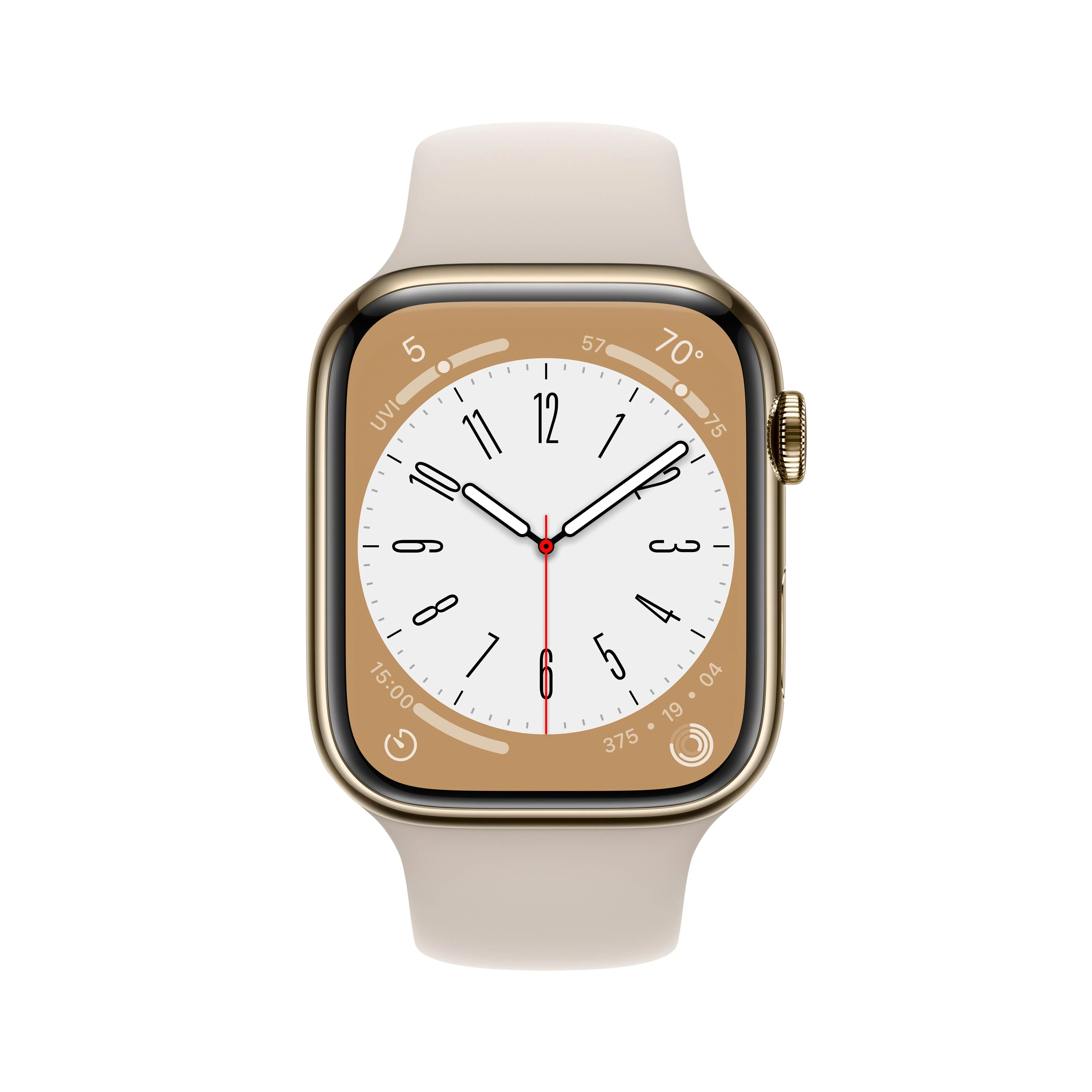 Apple Watch Series 8 GPS + Cellular 41mm Gold Stainless Steel Case with Starlight Sport Band - Regular - Image 2