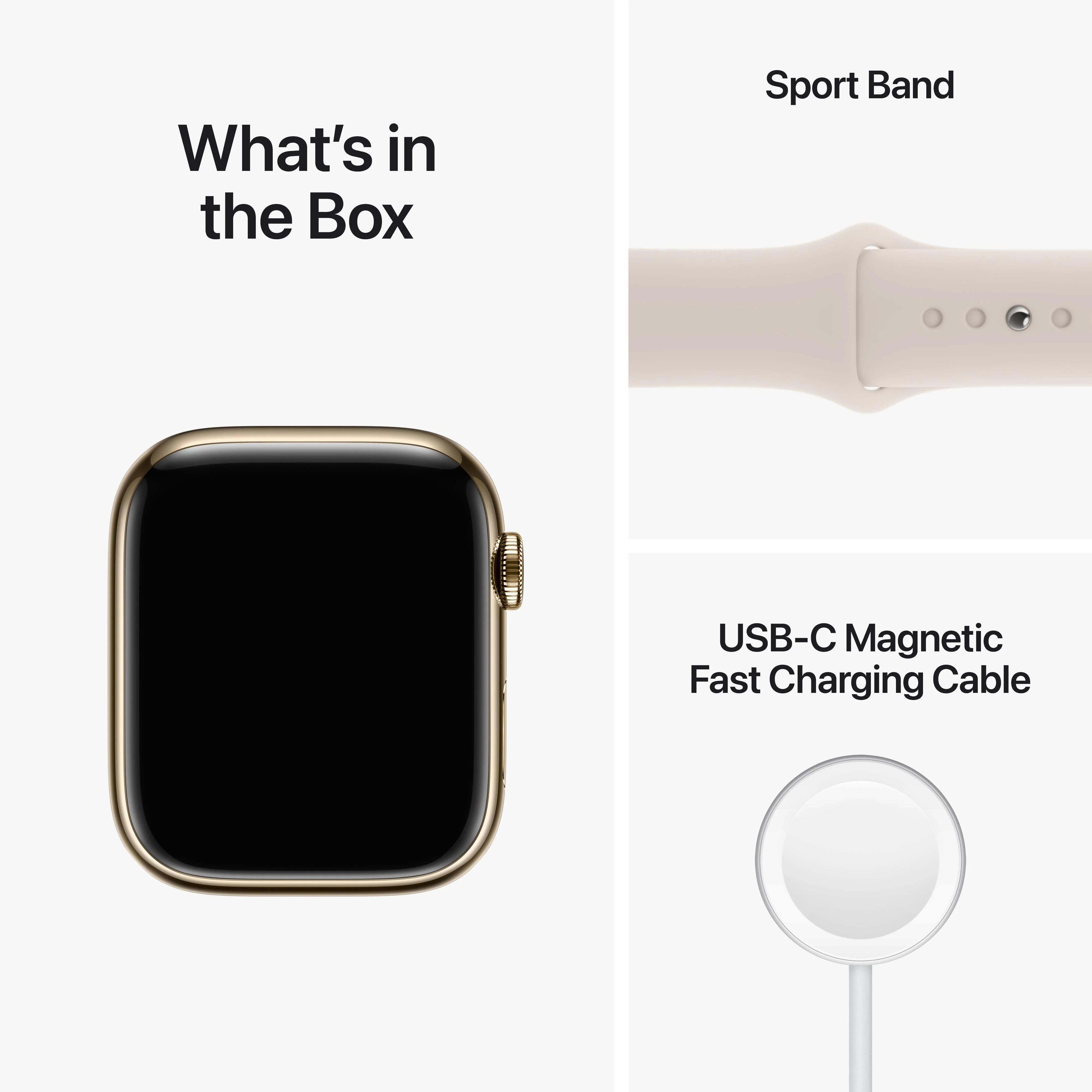Apple Watch Series 8 GPS + Cellular 41mm Gold Stainless Steel Case with Starlight Sport Band - Regular - Image 9