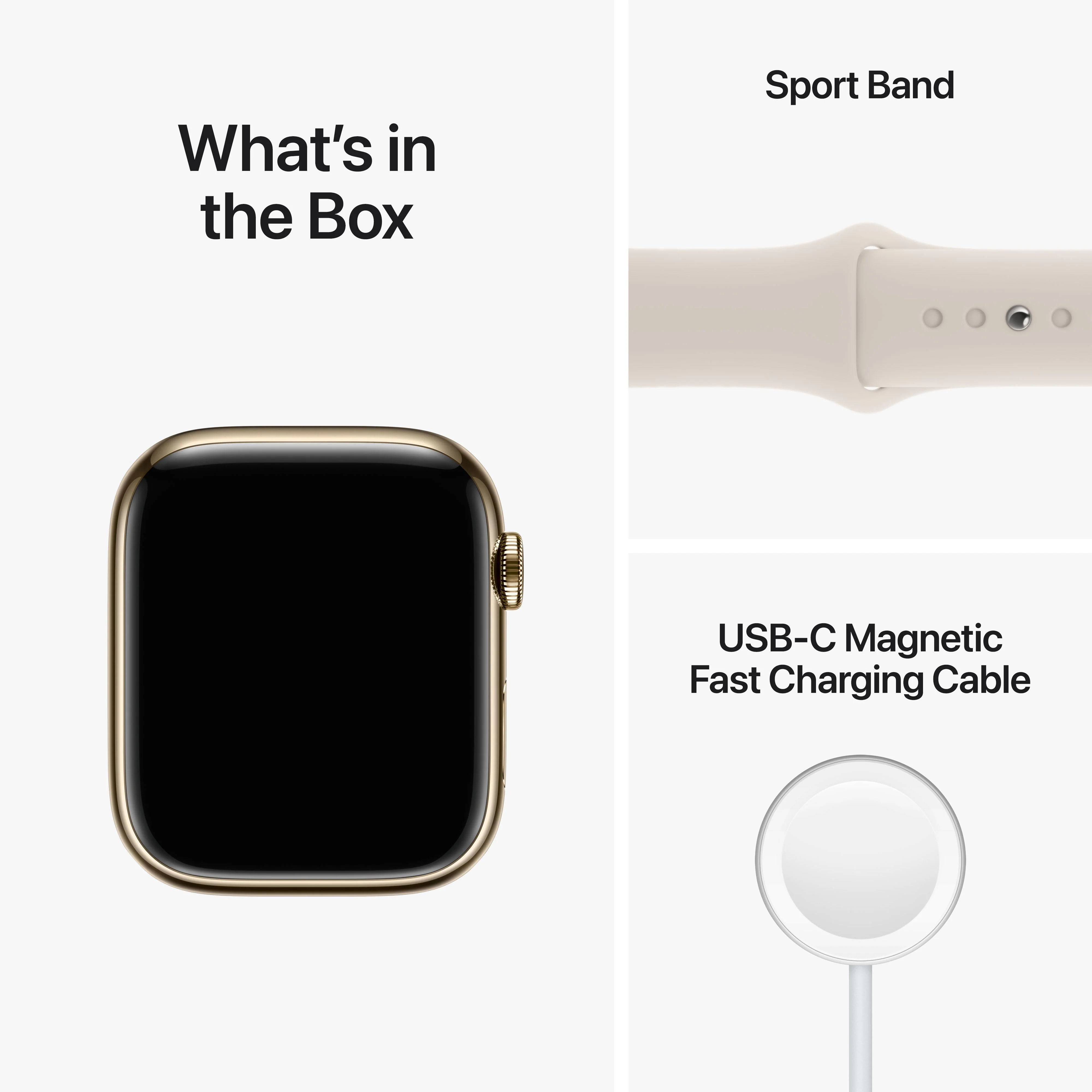 Apple Watch Series 8 GPS + Cellular 45mm Gold Stainless Steel Case with Starlight Sport Band - Regular - Image 9