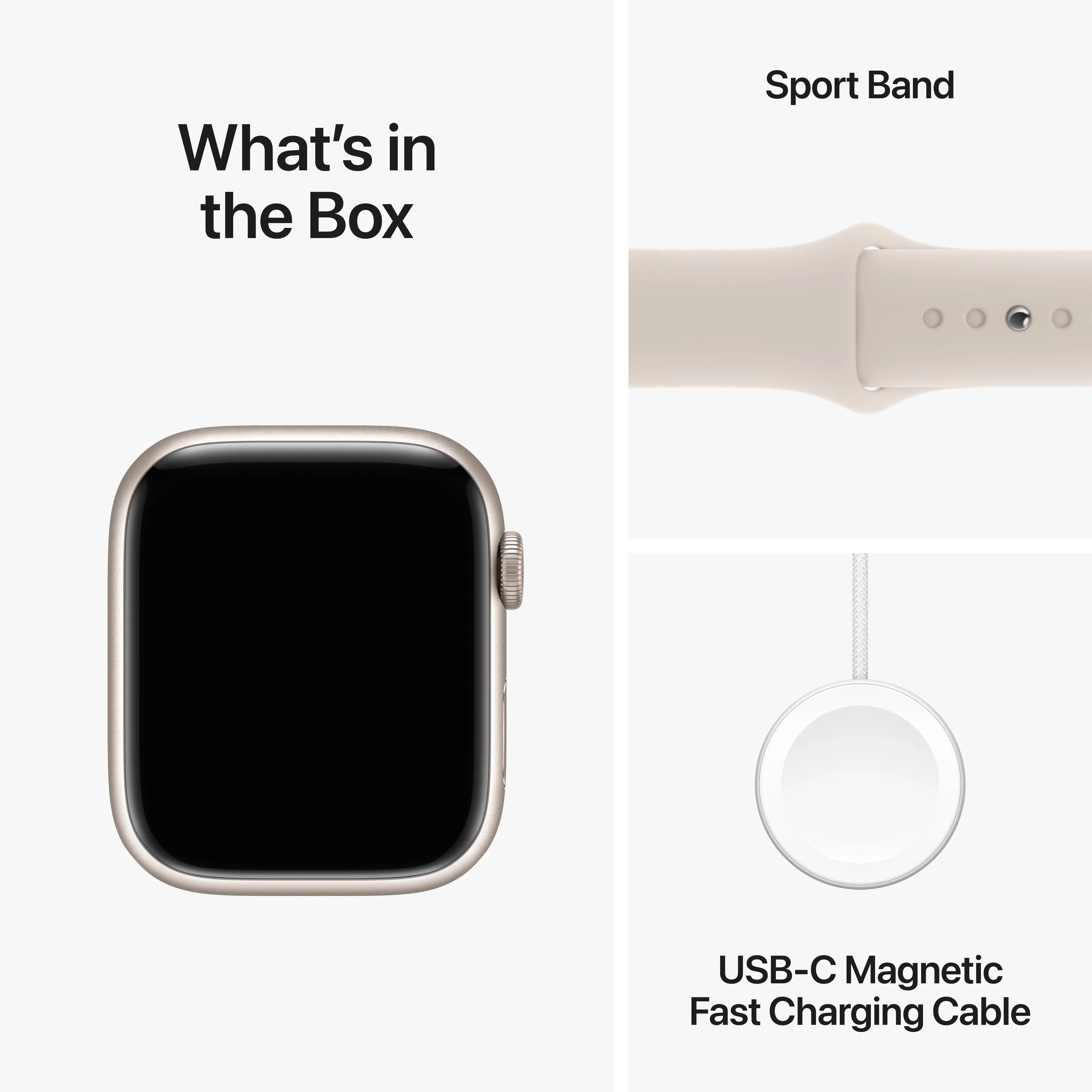 Apple Watch Series 9 GPS 45mm Starlight Aluminium Case with Starlight Sport Band - M/L - Image 10