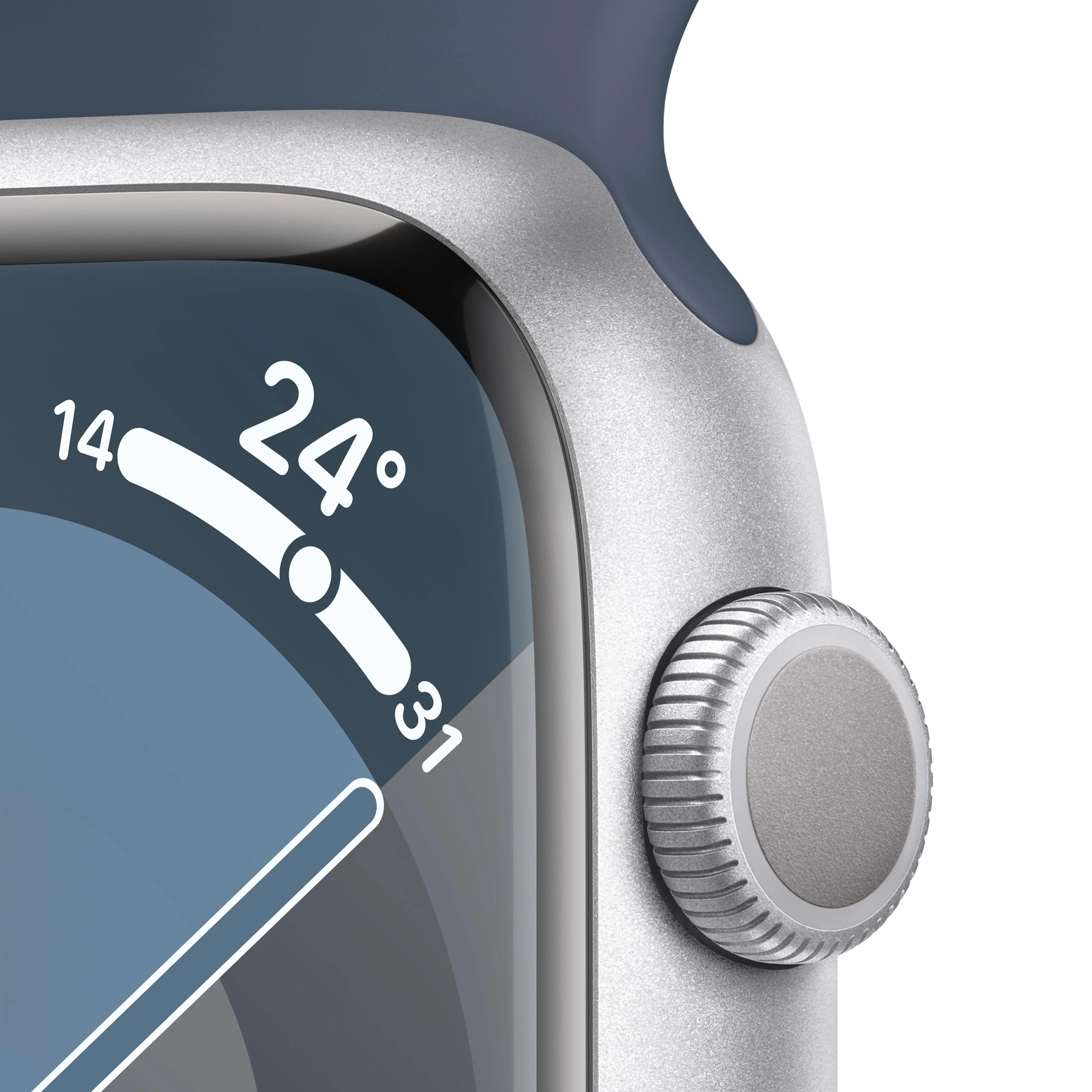 Apple Watch Series 9 GPS 45mm Silver Aluminium Case with Storm Blue Sport Band - M/L - Image 3