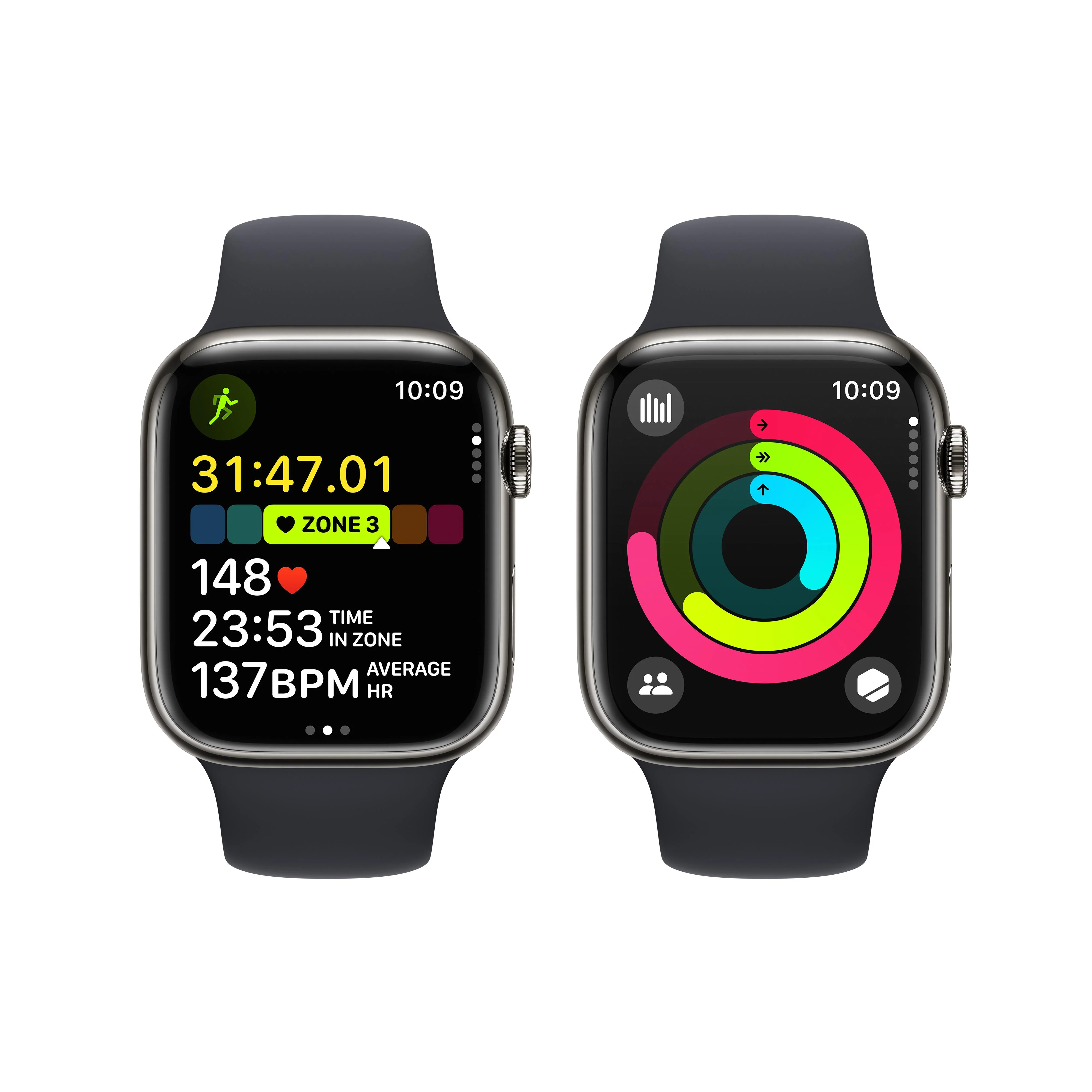 Apple Watch Series 9 GPS + Cellular 45mm Graphite Stainless Steel Case with Midnight Sport Band - M/L - Image 8