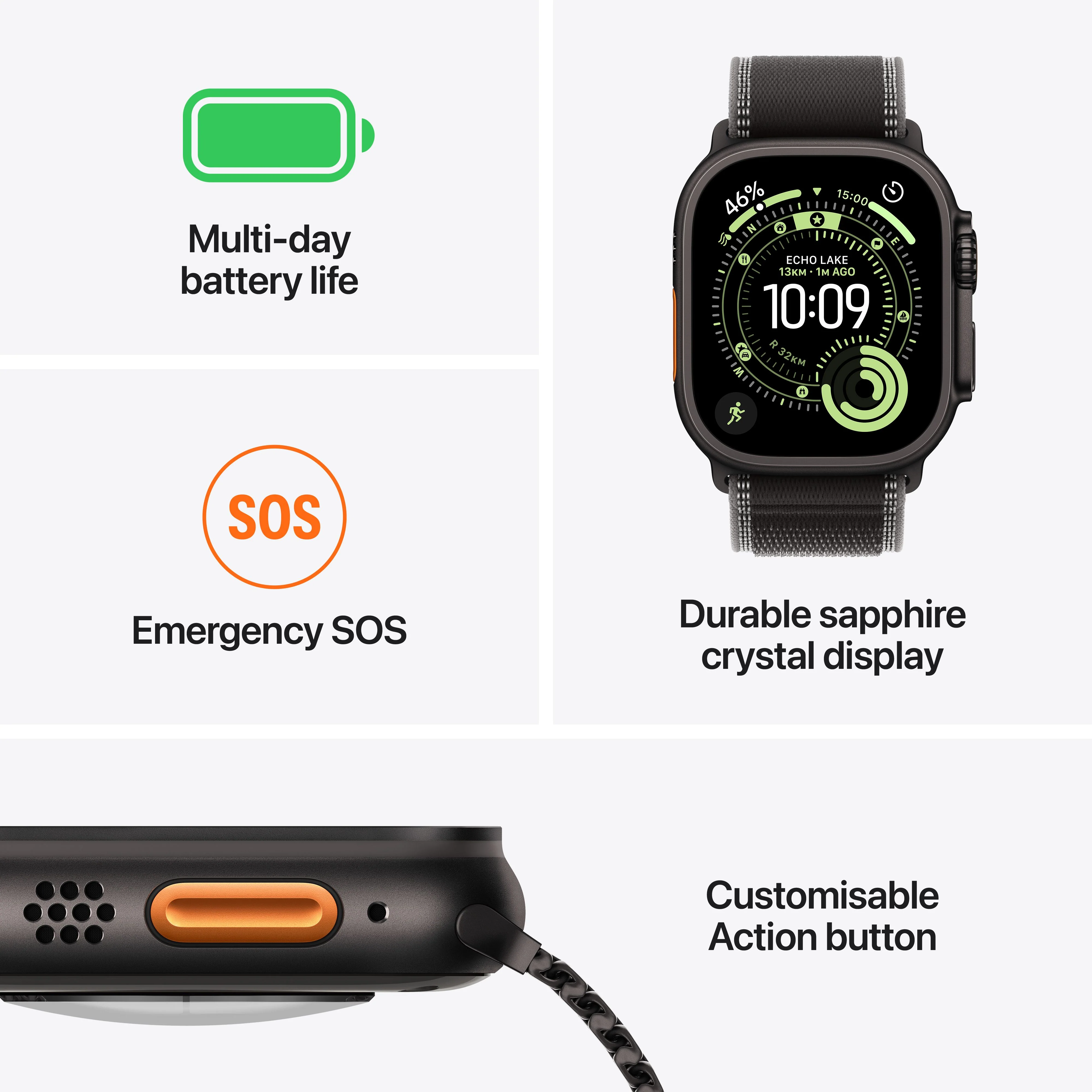 Apple Watch Ultra 3 GPS + Cellular 49mm Black Titanium Case with Black Titanium Milanese Loop - Large - Image 3