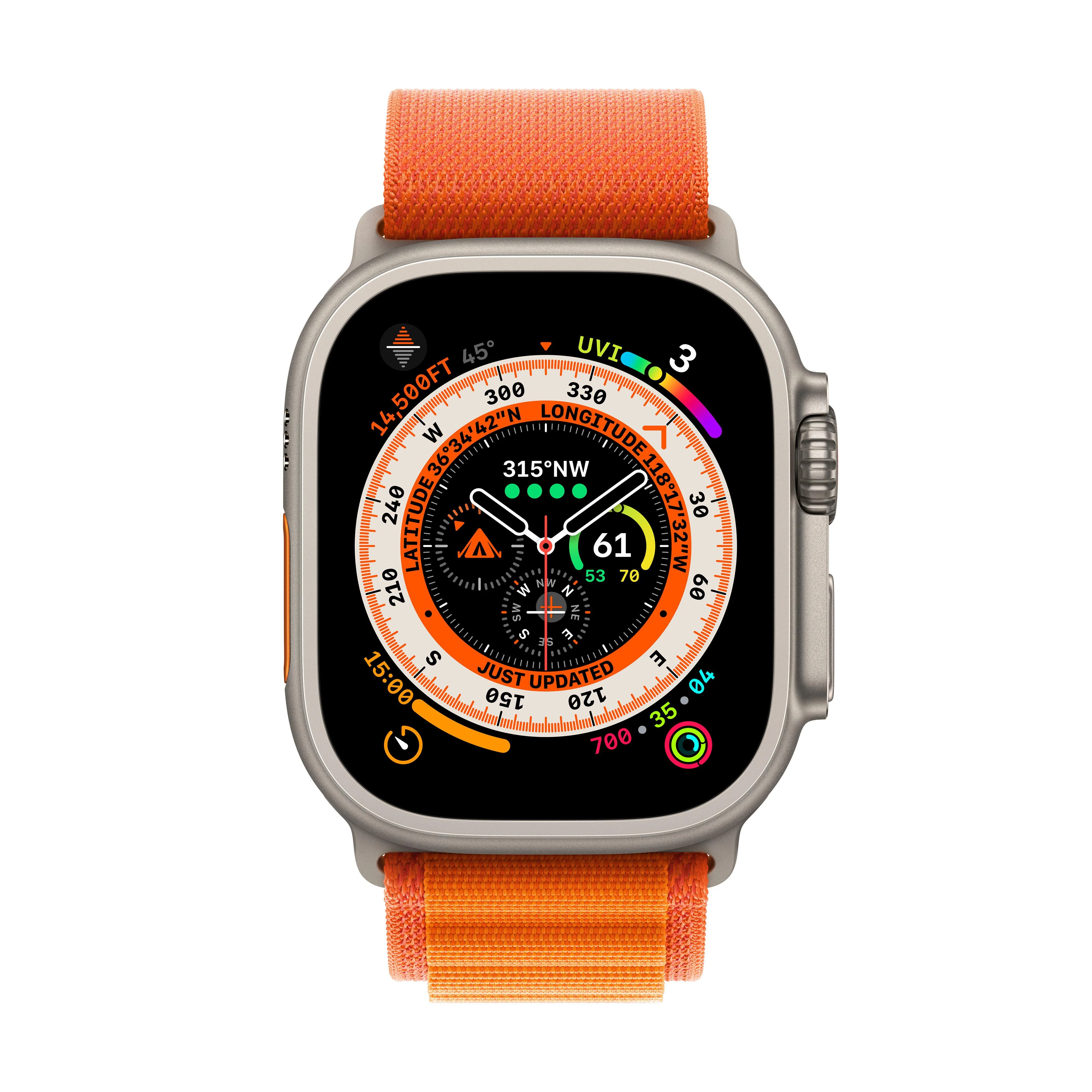 Apple Watch Ultra GPS + Cellular, 49mm Titanium Case with Orange Alpine Loop - Small - Image 2