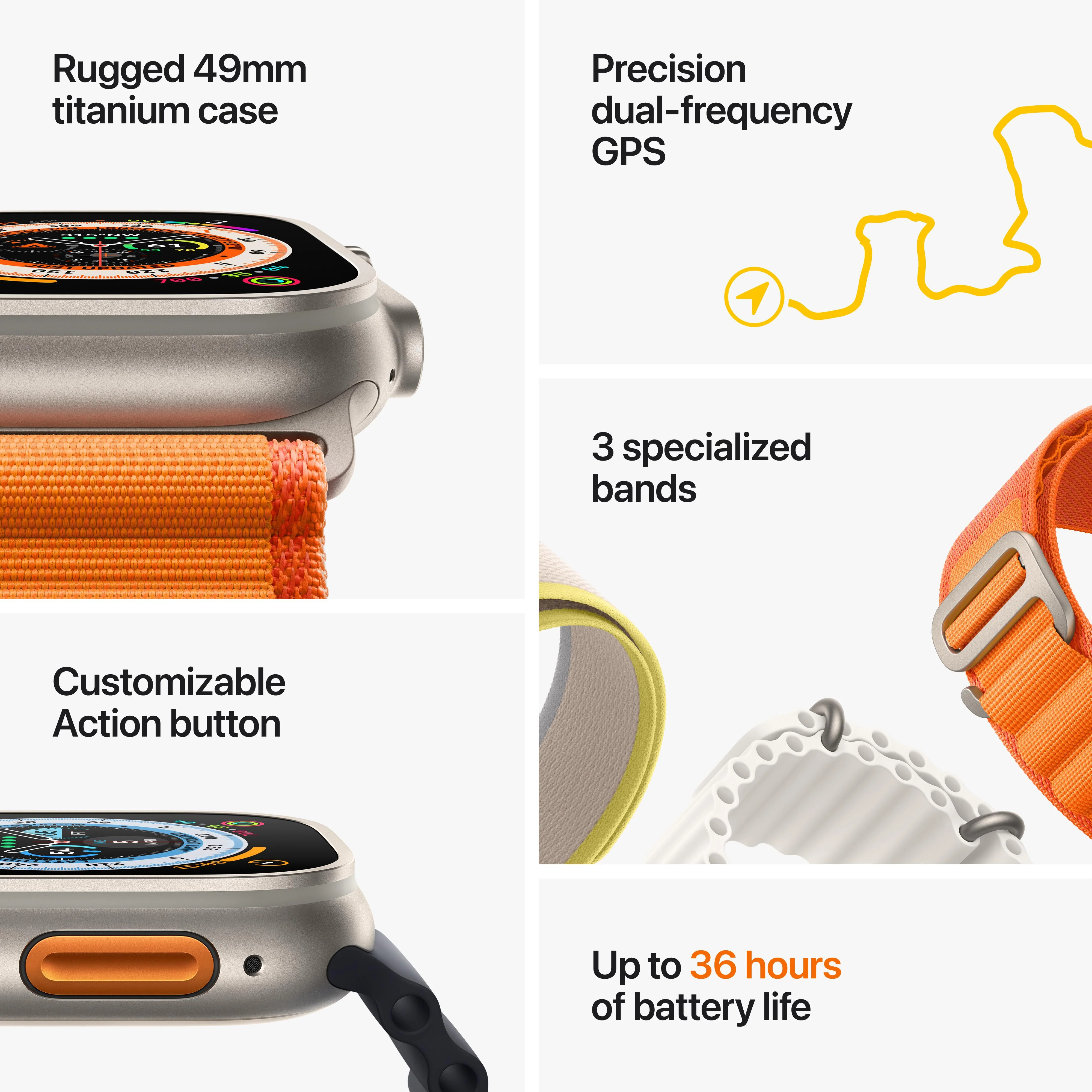 Apple Watch Ultra GPS + Cellular, 49mm Titanium Case with Orange Alpine Loop - Medium - Image 8