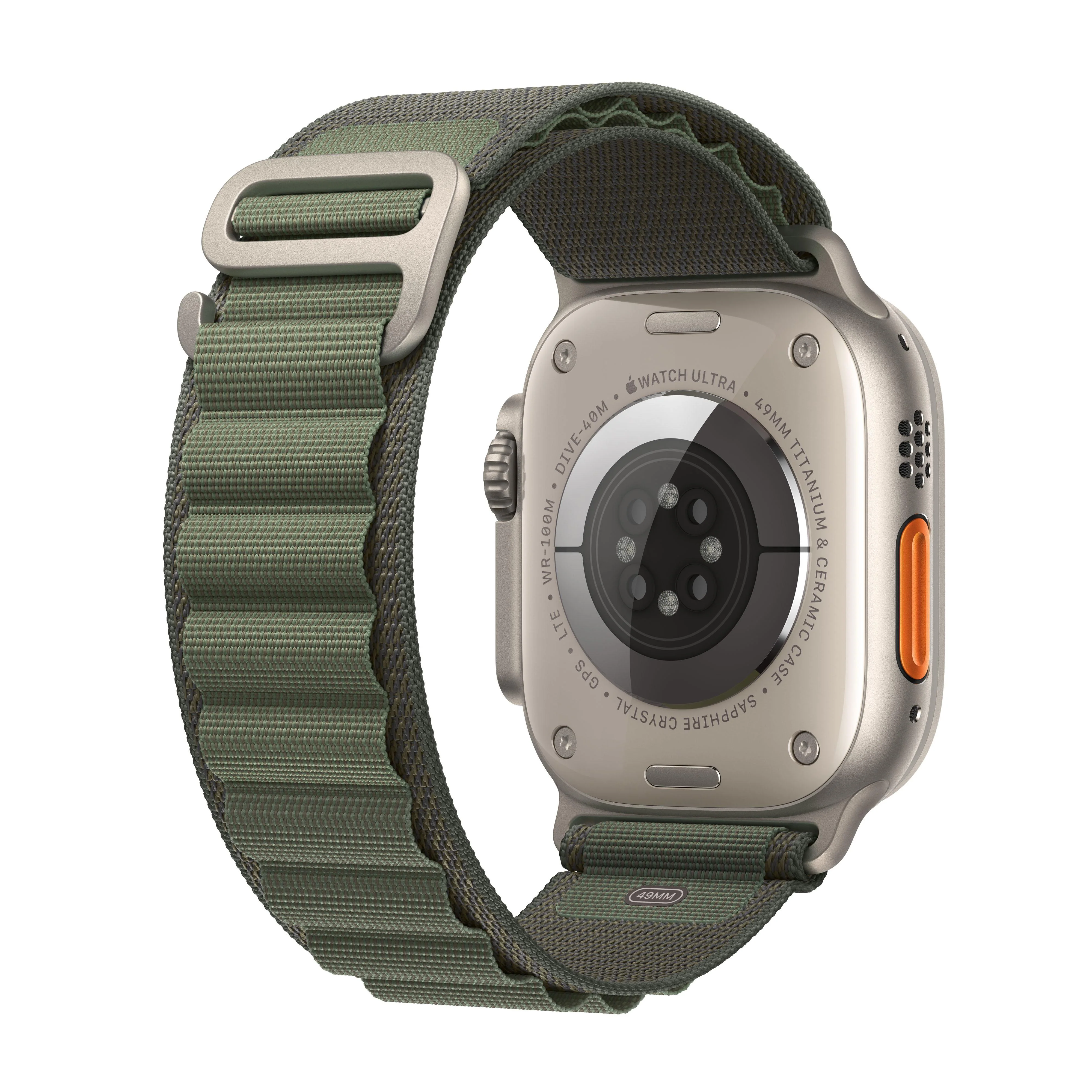 Apple Watch Ultra GPS + Cellular, 49mm Titanium Case with Green Alpine Loop - Medium - Image 3