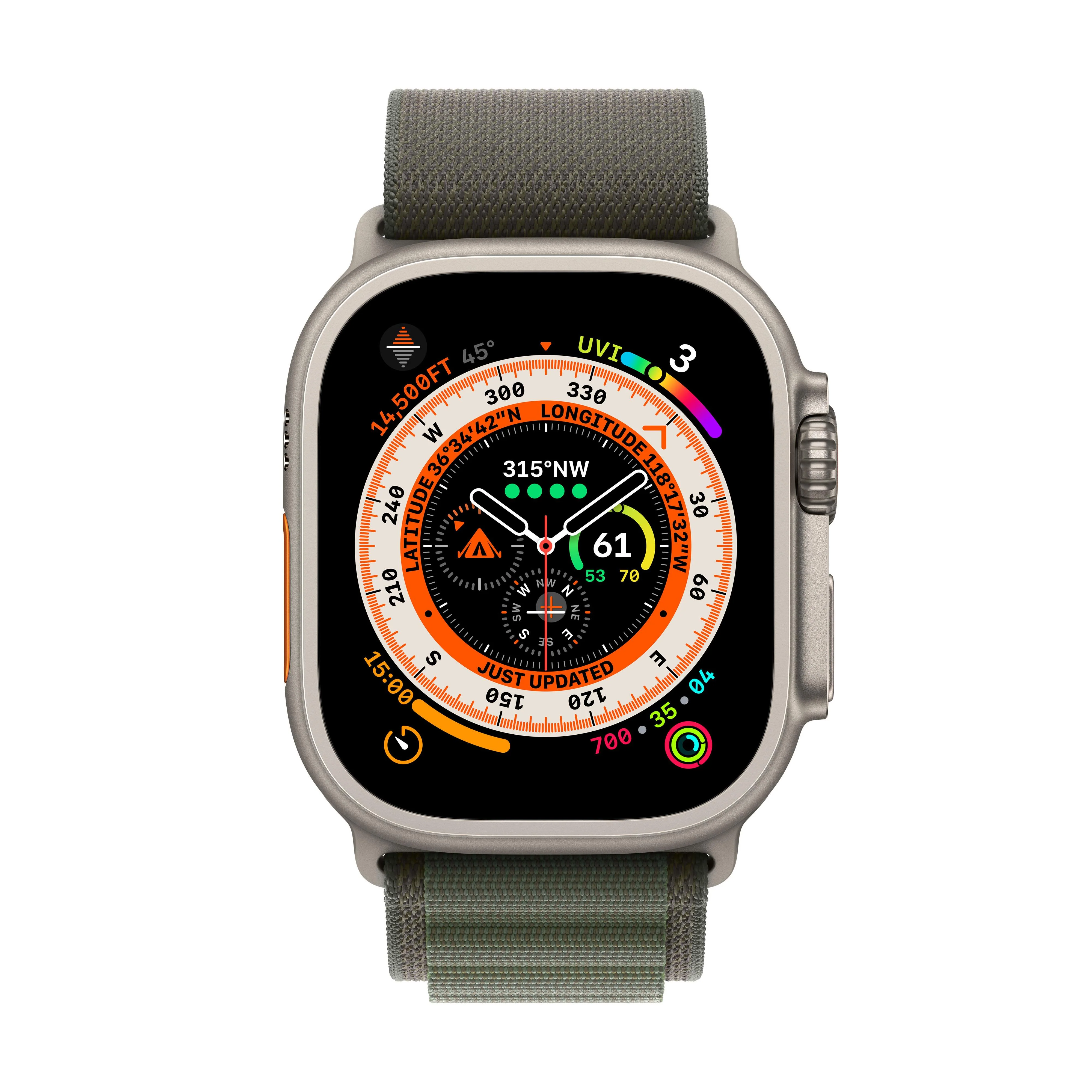 Apple Watch Ultra GPS + Cellular, 49mm Titanium Case with Green Alpine Loop - Large - Image 2