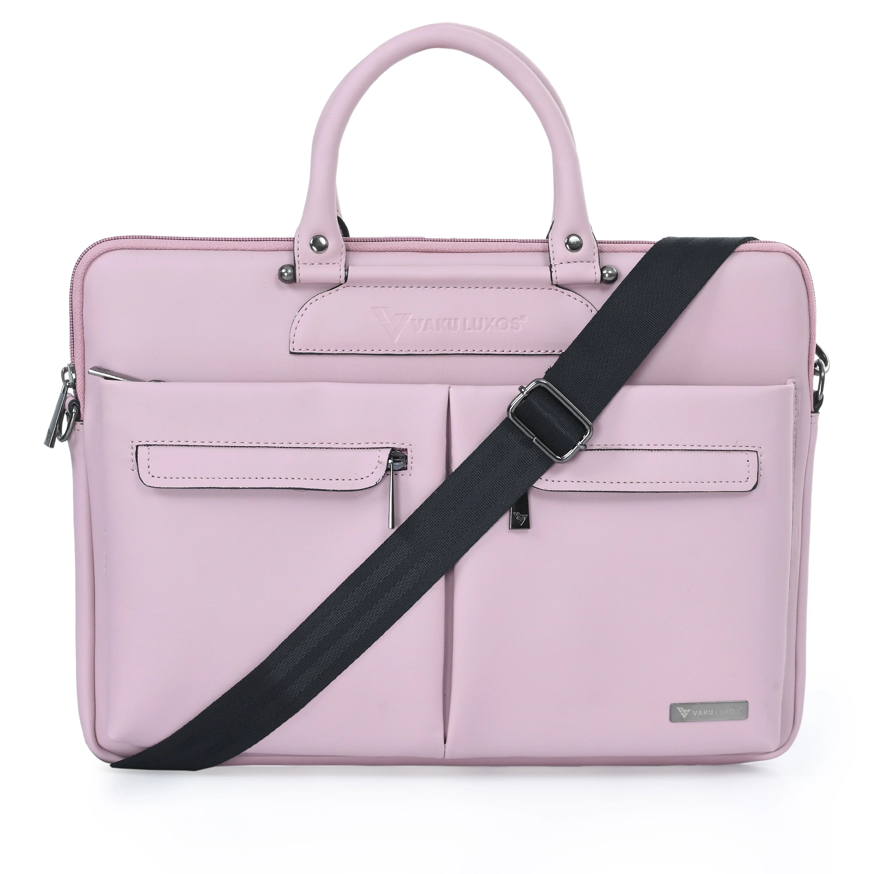 Vaku Luxos® MARCELLA with 2 front Zippered Pockets Sleeve for Macbook 13"-14" with Strap highly durable - Pink(8905129026219) - Image 5