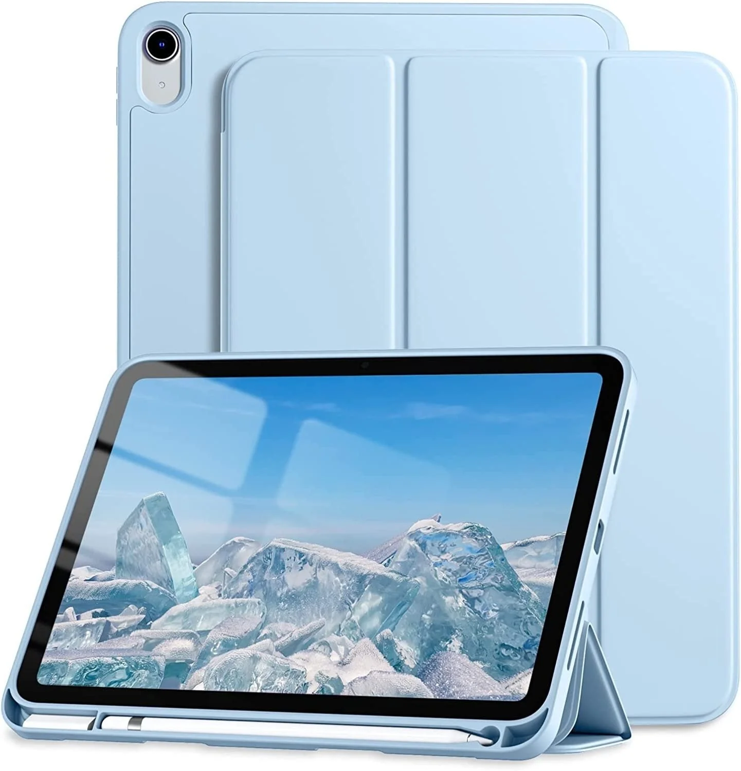 Vaku Luxos® STALLION 10.9-inch iPad Air 10th Generation case with Pencil Stand Tri-Fold case - Sky Blue(8905129017583) - Image 2