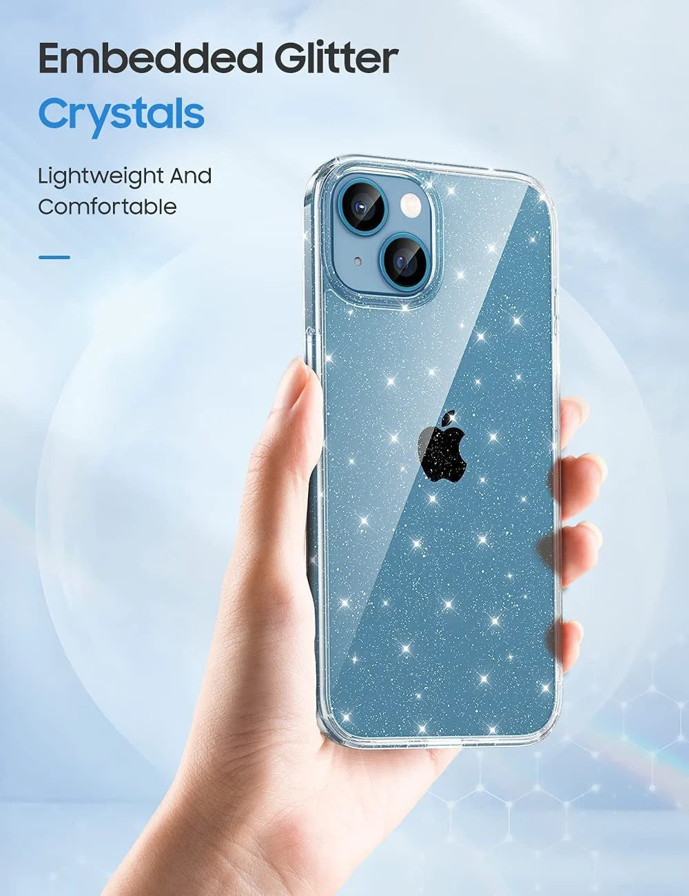 Vaku Luxos® Stardust Sparkle Clear Protective Hard case for Apple iPhone 13 (6.1") - Glitter Clear(8905129013134) - Image 2